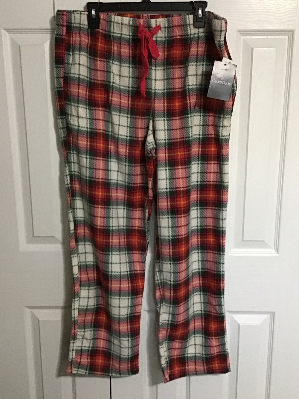 Cuddl Duds Red, White and Green Plaid Fleece Pajama Pants